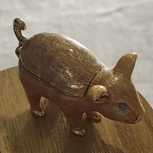 Vintage! Monet Brass Pig Trinket Box with Hinged Back